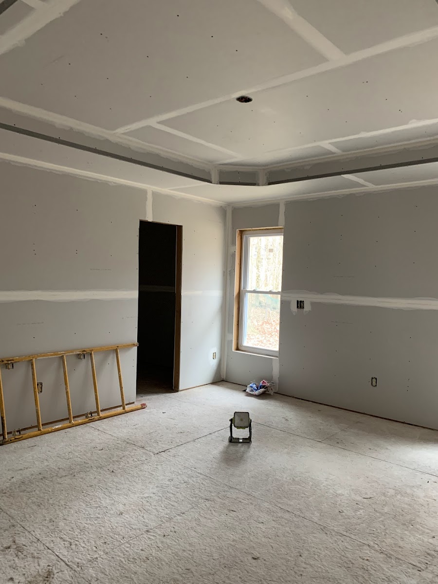 Open room drywalled with large windows